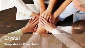  Presentation with charging gun man hands charging - Slide deck having top employee - many stacked hands from above background and a coral colored foreground