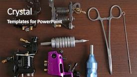  Presentation with tattoo - PPT layouts consisting of top gun - professional tattoo supplies on wooden background and a tawny brown colored foreground