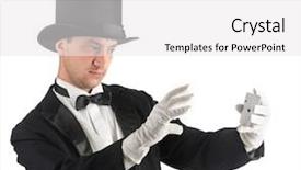  Presentation with magician - Presentation theme enhanced with top hat - magician juggle map background and a white colored foreground