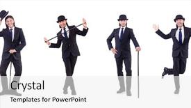  Presentation with vintage - PPT theme enhanced with top hat - man in vintage concept background and a white colored foreground