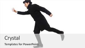  Presentation with black man - Amazing PPT theme having top hat - man wearing black coat isolated backdrop and a light gray colored foreground