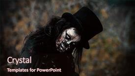  Presentation with sugar skull - Colorful slide set enhanced with top hat - scary zombie girl standing outdoor backdrop and a wine colored foreground