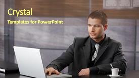  Presentation with fancy - Cool new slides with top manager working on laptop backdrop and a tawny brown colored foreground