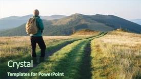 Presentation with landscape - Amazing slide deck having landscape witn backpacker on mountain backdrop and a tawny brown colored foreground