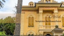  Presentation with house building - Presentation theme having top-of-a-house background and a gold colored foreground