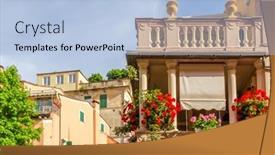  Presentation with house building - Amazing theme having top-of-a-house backdrop and a light blue colored foreground