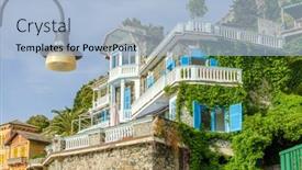  Presentation with house building - PPT layouts consisting of top-of-a-house background and a light blue colored foreground