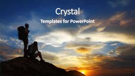  Presentation with backpacks - Amazing PPT layouts having top of a mountain backdrop and a ocean colored foreground