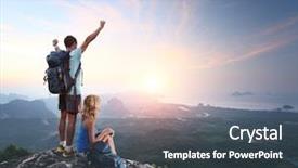  Presentation with climbing to top of mountain - Slide set with top of a mountain background and a ocean colored foreground