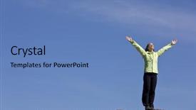  Presentation with beautiful young woman getting face - Presentation theme having top of a mountain background and a teal colored foreground