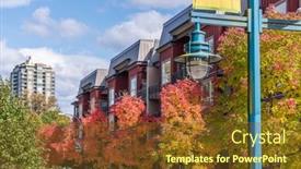  Presentation with windows - Presentation design with top of an apartment building with nice windows and colourfull trees background and a tawny brown colored foreground