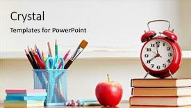  Presentation with book rack - Presentation theme with clock on top of book background and a white colored foreground