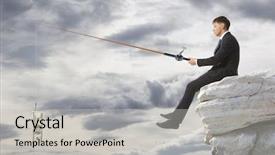  Presentation with rock - Slide set with top of rock and fishing background and a light gray colored foreground