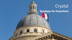  Presentation with facade - Audience pleasing PPT theme consisting of top of the facade of the pantheon in paris backdrop and a teal colored foreground