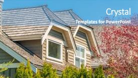  Presentation with house building - PPT theme with top of the house background and a light blue colored foreground