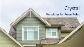  Presentation with house window - Amazing PPT theme having wood shingle tiles - top of the house backdrop and a sky blue colored foreground