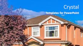  Presentation with house window - Slide set with top of the house or apartment building with nice window background and a cobalt blue colored foreground