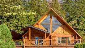  Presentation with log cabin - Presentation theme featuring top of the house or log cabin with nice window background and a tawny brown colored foreground