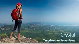  Presentation with backpack - Colorful slide set enhanced with top of the mountain backdrop and a ocean colored foreground