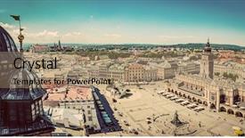  Presentation with town hall - Amazing PPT theme having top of the st mary backdrop and a coral colored foreground