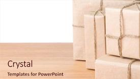  Presentation with think outside the box graphics - Cool new presentation theme with top paper - parcel wrapped packaged box isolated backdrop and a lemonade colored foreground