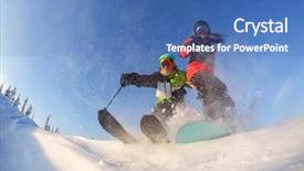  Presentation with snowboard - Presentation having top performance - guy on skis background and a teal colored foreground