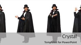  Presentation with magician - Presentation consisting of top performance - man magician isolated on white background and a light gray colored foreground