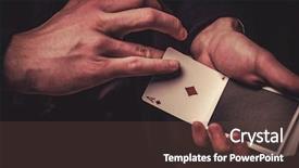  Presentation with banking cards - Audience pleasing presentation design consisting of top performer - man showing tricks with cards backdrop and a tawny brown colored foreground