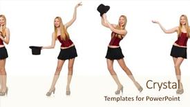  Presentation with artificial intelligence white - Cool new slide set with top performer - woman magician isolated on white backdrop and a cream colored foreground