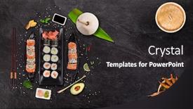  Presentation with sushi - Colorful slide deck enhanced with top-shot-of-japanese-sushi backdrop and a dark gray colored foreground