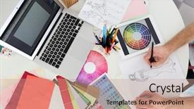  Presentation with interior design office - Slide deck with top talent - closeup of fashion designer drawing background and a coral colored foreground