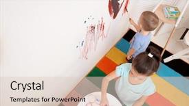  Presentation with children painting - Beautiful PPT theme featuring top talent - little children painting on wall backdrop and a lemonade colored foreground