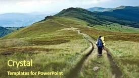  Presentation with rock climbing to top of mountain - Theme with top up - alone tourist in high mountain background and a  colored foreground