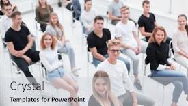  Presentation with audience - Amazing presentation having top-view-audience-of-young backdrop and a light gray colored foreground