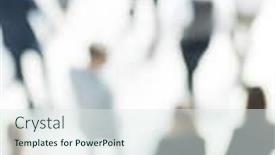  Presentation with diverse business people - PPT theme having top-view-blurred-image-group background and a sky blue colored foreground