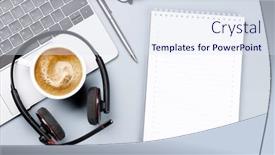  Presentation with business office desk - Presentation design featuring top-view-business-office-desk background and a sky blue colored foreground