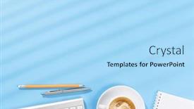  Presentation with business office desk - PPT theme enhanced with top-view-business-office-desk background and a light blue colored foreground