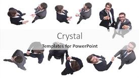  Presentation with new business ideas - Colorful PPT theme enhanced with top-view-business-partners-discuss backdrop and a white colored foreground