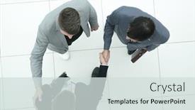  Presentation with people - PPT theme featuring top-view-business-people-confirm background and a sky blue colored foreground