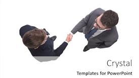  Presentation with shaking hands - Colorful PPT theme enhanced with top-view-business-people-shaking backdrop and a white colored foreground