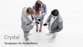  Presentation with smartphones - Beautiful slide deck featuring top view business people are looking at their smartphones backdrop and a white colored foreground