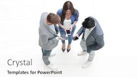  Presentation with smartphones - Theme consisting of top view business people are looking at their smartphones background and a white colored foreground