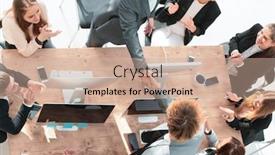  Presentation with team business top view - Audience pleasing slide deck consisting of top-view-business-team-applauding backdrop and a coral colored foreground