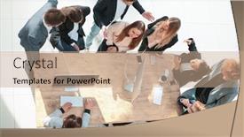  Presentation with team business top view - Colorful slide set enhanced with top-view-business-team-discussing backdrop and a coral colored foreground