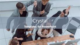  Presentation with team business top view - PPT theme with top-view-business-team-sitting background and a seafoam green colored foreground