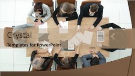  Presentation with team business top view - Amazing slide deck having top-view-business-team-works backdrop and a coral colored foreground