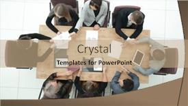  Presentation with team business top view - PPT theme consisting of top-view-business-team-works background and a coral colored foreground