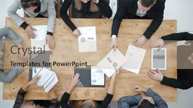  Presentation with team business top view - Presentation theme consisting of top-view-business-team-works background and a mint green colored foreground