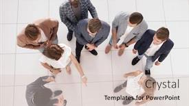  Presentation with team business top view - PPT layouts featuring top view business woman talking to her business team background and a lemonade colored foreground
