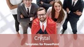  Presentation with team business top view - Colorful slide deck enhanced with top-view-businessman-superhero backdrop and a coral colored foreground